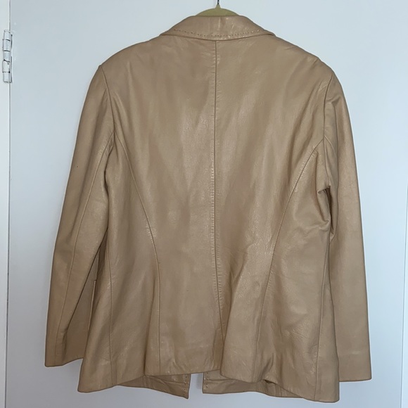 Leather Blazer🧥 Tan Cream jacket single button L coat blazer vintage retro 90’a - Picture 5 of 8